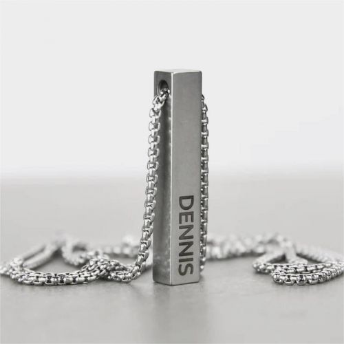 Personalized 4-Sides Engraved 3D Bar Stainless Steel Pendant