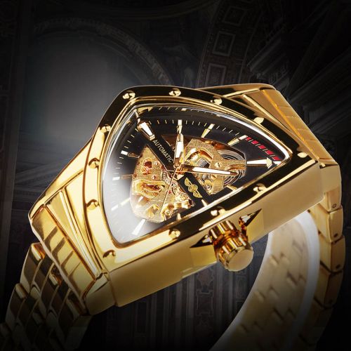 Triangle Skeleton Automatic Mechanical Watch with Stainless Steel Strap
