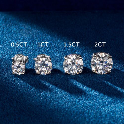 0.5Ct/1Ct/1.5Ct/2Ct Moissanite Brilliant Round Cut Stud Earrings in S925 Silver