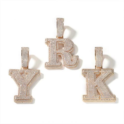 Iced 3D A-Z Letters Baguette Pendant