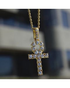Iced Ankh Pendant in Gold