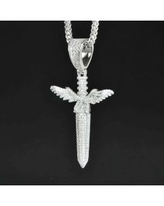 Iced Wings Sword Pendant in White Gold