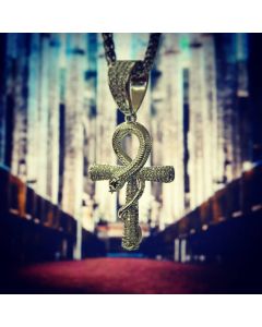 Iced Ankh Ouroboros Cross in White Gold