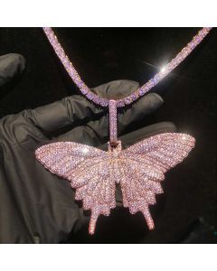 Pink Butterfly Pendant with 4mm 20" Tennis Chain Set