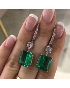 Green Emerald Cut Drops Earrings