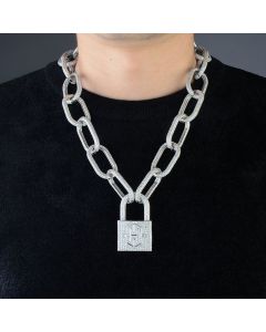 Iced Logo Locking Clasp Pendant with Adjustable Bike Link Chain
