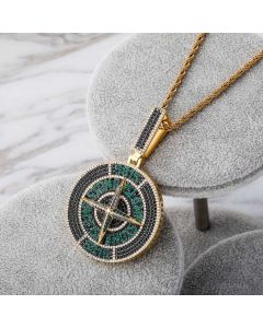 Iced Compass Pendant in Gold