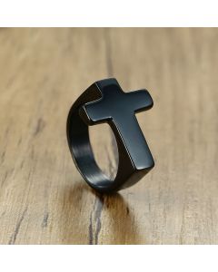 Cross Stainless Steel Ring in Black Gold