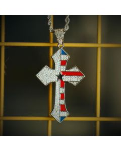 Iced Flag Cross Pendant in White Gold