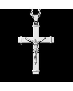 Jesus Crucifix Cross Pendant in White Gold