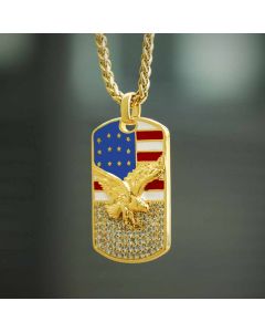 American Flag Eagle Diamonds Dog Tag Pendant