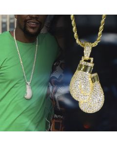Iced Boxing Gloves Pendant in Gold