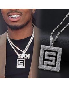 Iced Quavo Huncho Pendant in White Gold