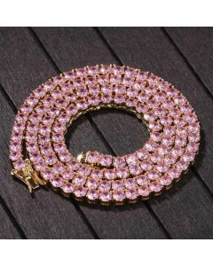 4mm Pink Tennis Chain in Gold