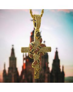 Twisted Coral Snake Cross Pendant in Gold