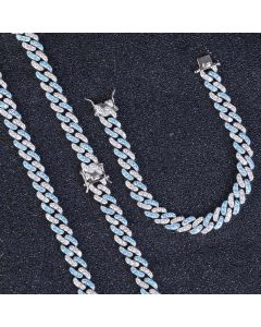 5mm White & Blue Iced Single Row Tennis Chain in White Gold 