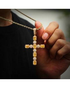 Fancy Yellow and White Diamonds Cross Pendant in Gold