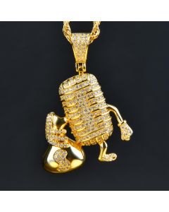 Microphone with Money Bag Pendant in Gold