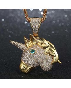 Iced Unicorn Pendant in Gold