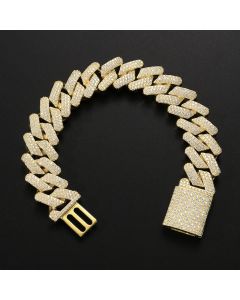 Iced 20mm Handset Cuban Bracelet in Gold with Box Clasp