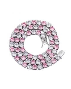 Pink and White Stones 5mm Tennis Chain in White Gold