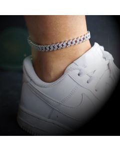 8mm Iced Cuban Link Anklet in White Gold