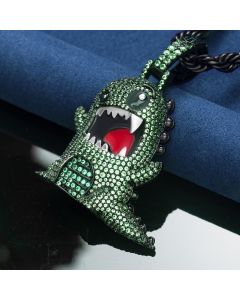 Iced Angry Dinosaur Pendant in Black Gold