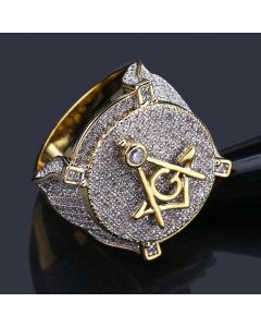 Iced Masonic Ring in Gold