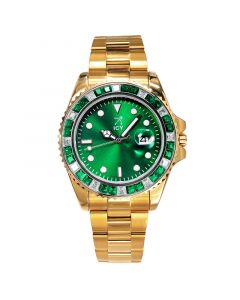 40mm Two Tone Iced Green Luminous Dial Watch in Gold