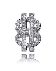 Iced Money Dollar Sign Ring in White Gold