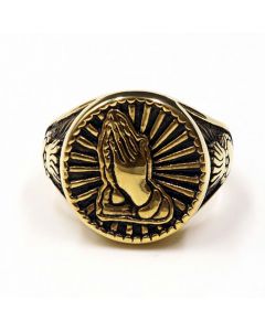 Vintage Gold Praying Hand Titanium Steel Ring