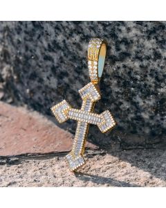 Baguette Stones Christian Cross Pendant in Gold
