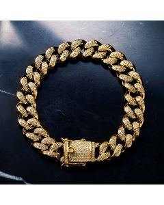13mm Handset 18K Gold Finish Iced Cuban Bracelet