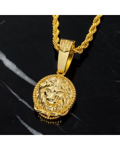 Lion Head Round Pendant in Gold