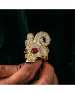 Sparkling Satanic Demon Skull Ring in Gold