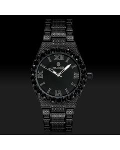 Iced Luminous Roman Numerals Men's Watch in Black Gold