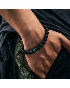 Natural Black Lava Stone with Malachite Bracelet