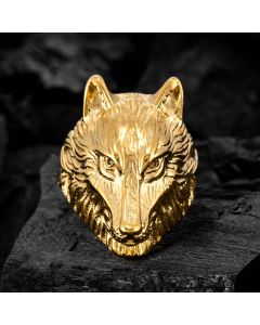 Vintage Wolf Stainless Steel Ring in Gold