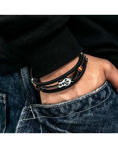 Men's Leather Braid Bracelet with Stainless Steel Guitar and Clasp
