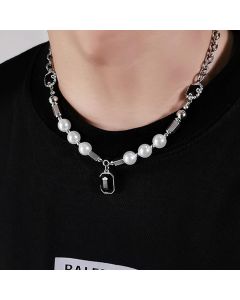 Black Sapphire Pearl Stainless Steel Chain