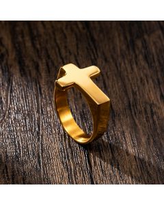 Cross Stainless Steel Ring in Gold