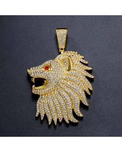 Iced Large Roaring Lion Head Pendant in Gold