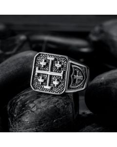 Jerusalem Cross Stainless Steel Ring