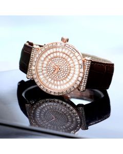 Baguette Cut Dial Watch with Genuine Leather Strap in Rose Gold
