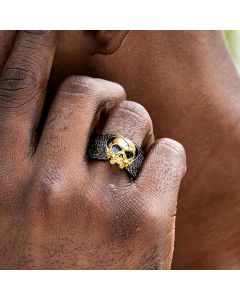 Skull Wings Ring in Black Gold