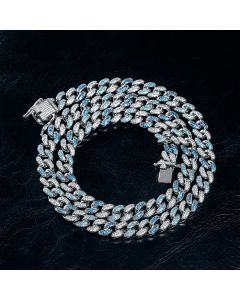 Iced 8mm  Gradient Blue Cuban Chain in White Gold