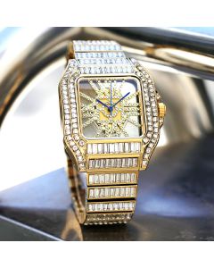 Full Baguette Cut Square Hollow Watch in Gold