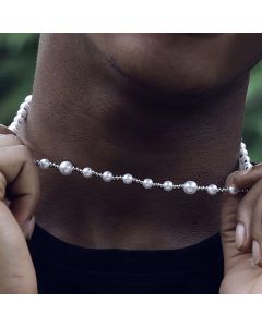 Stainless Steel Bead and Pearl Necklace
