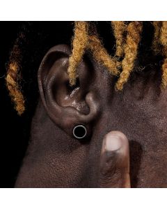 Round Black Stone Stud Earrings