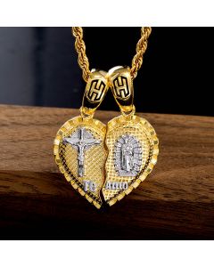 2Pcs Te Amo Heart Pendant in Gold